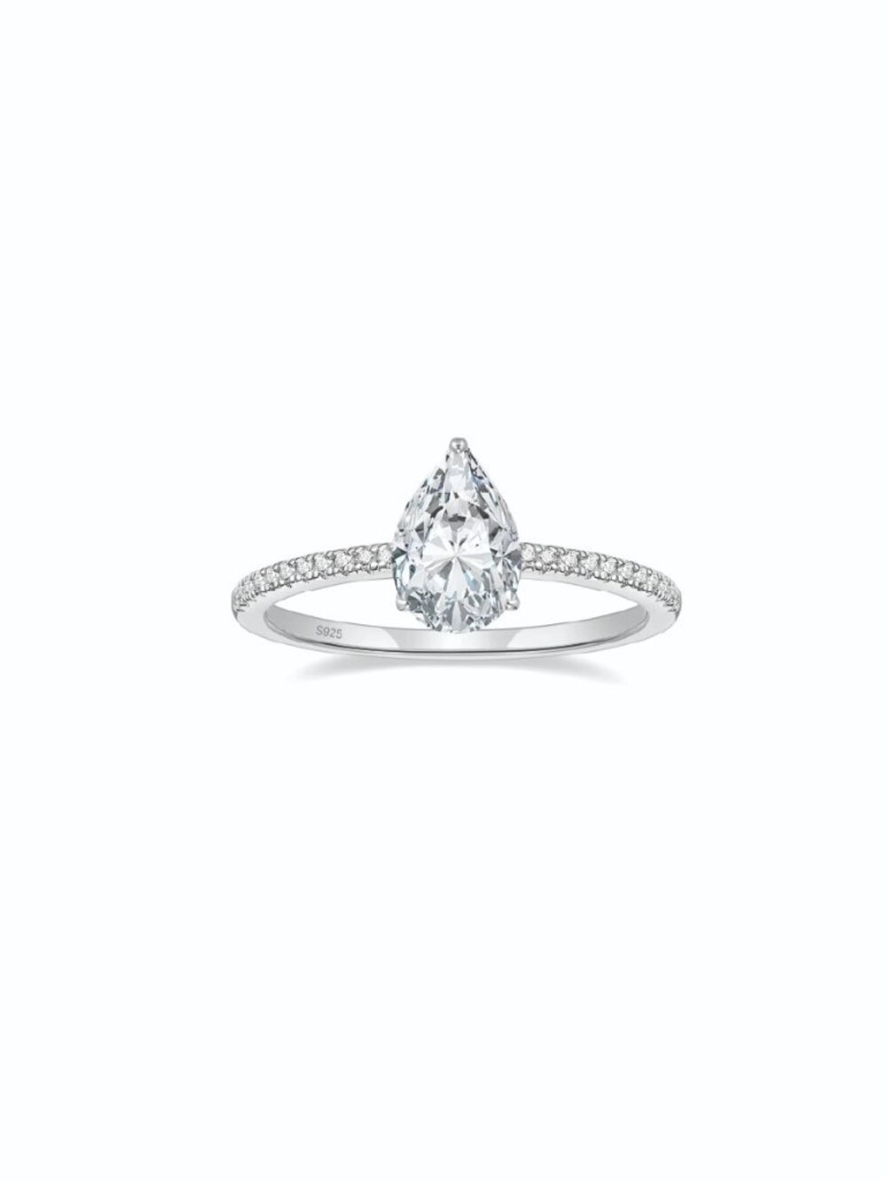 EAMTI 2CT 925 Sterling Silver Engagement Rings Pear Cut CZ, SIZE 6